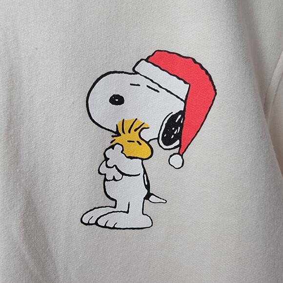 Peanuts Snoopy Woodstock Christmas Holiday Zip Hoodie Merry & Bright Cream Sz M - Picture 3 of 10
